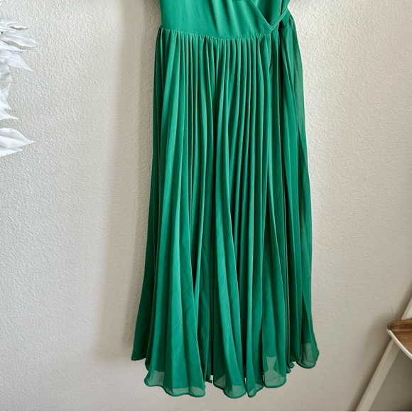 Green Pleated Midi Wrap Dress Size Small - Picture 9 of 9